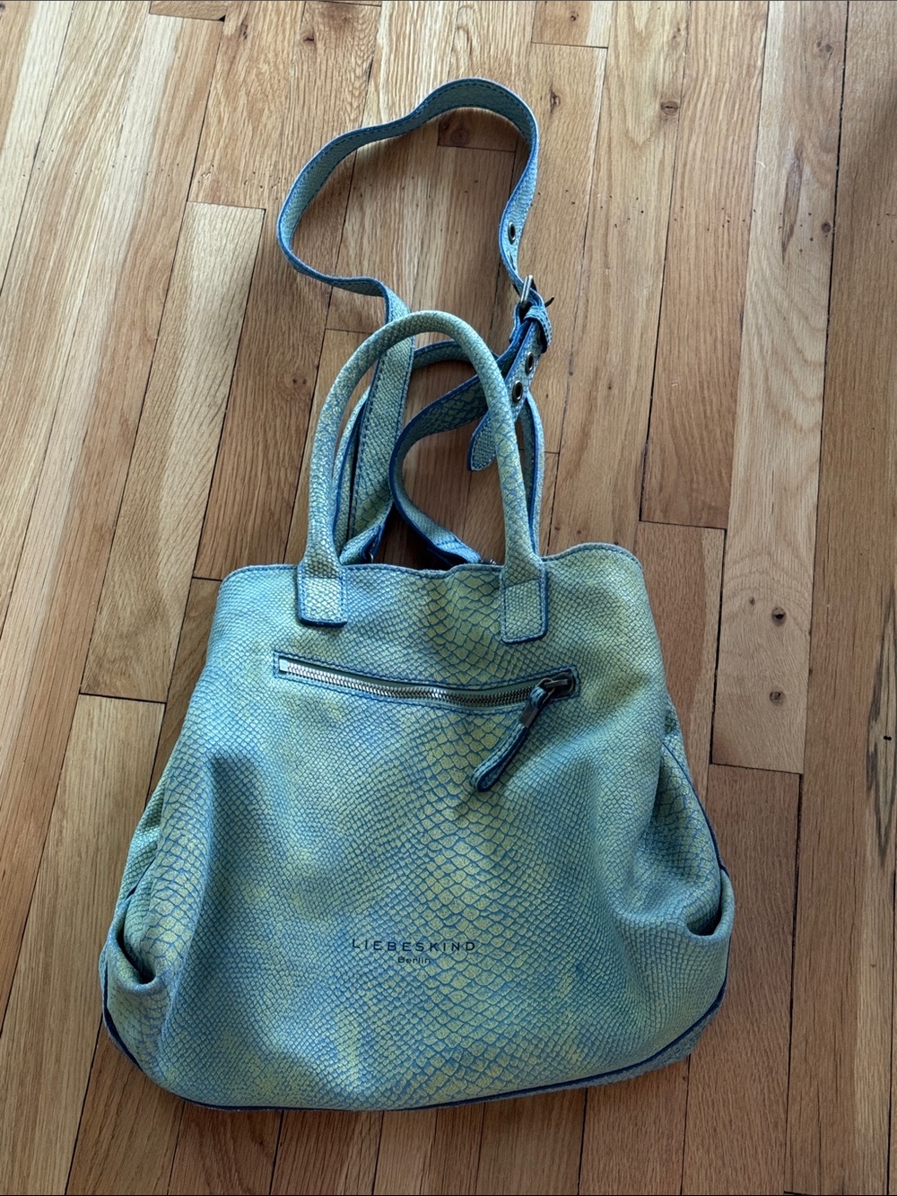 Liebeskind Turquoise Green Snake-Embossed Leather Shoulder Bag